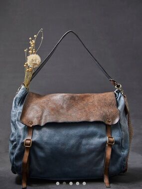 Free People Blue and dark brown Leather Hobo Bag